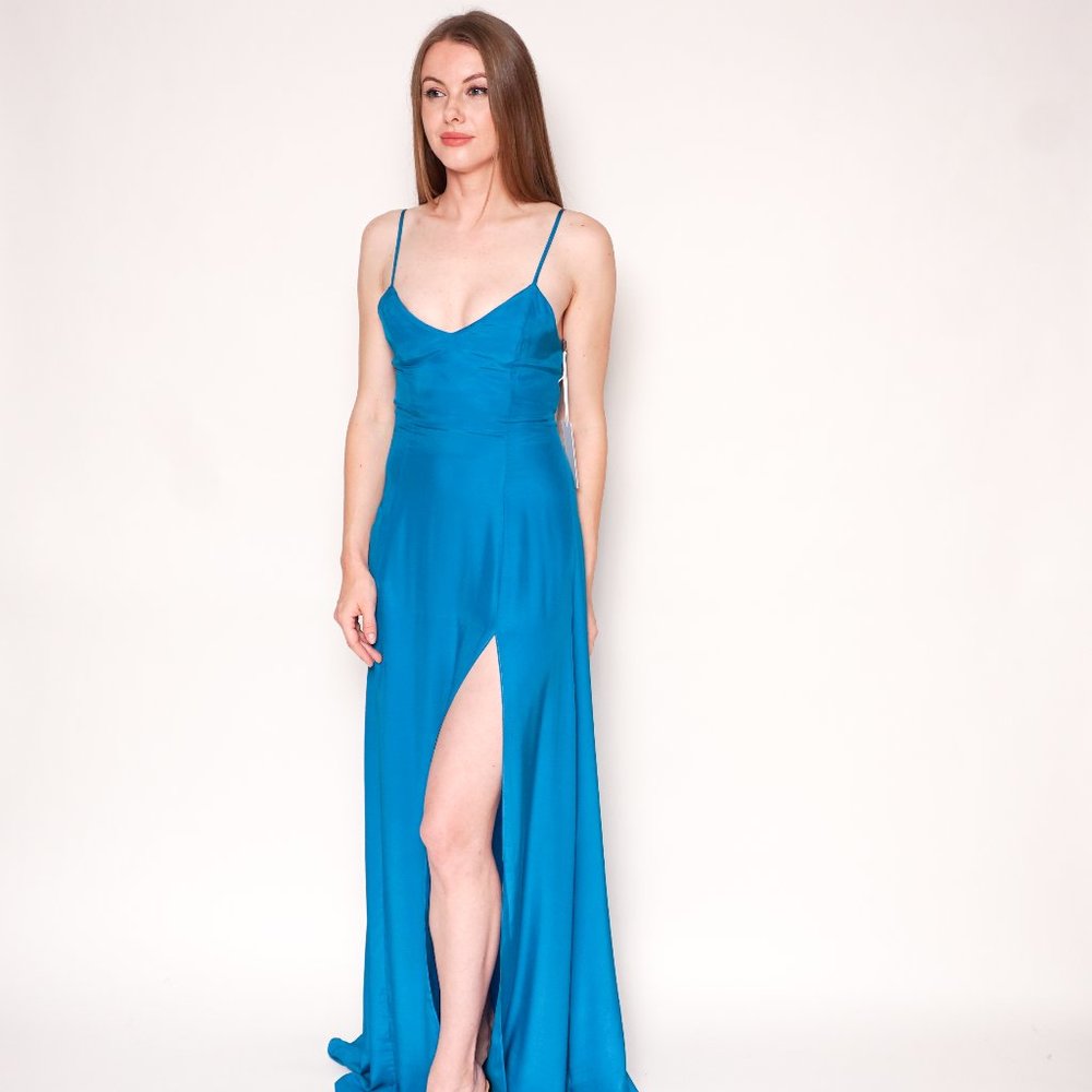 AMANDA UPRICHARD Channing Blue Silk Slip Gown NWT - Picture 1 of 7